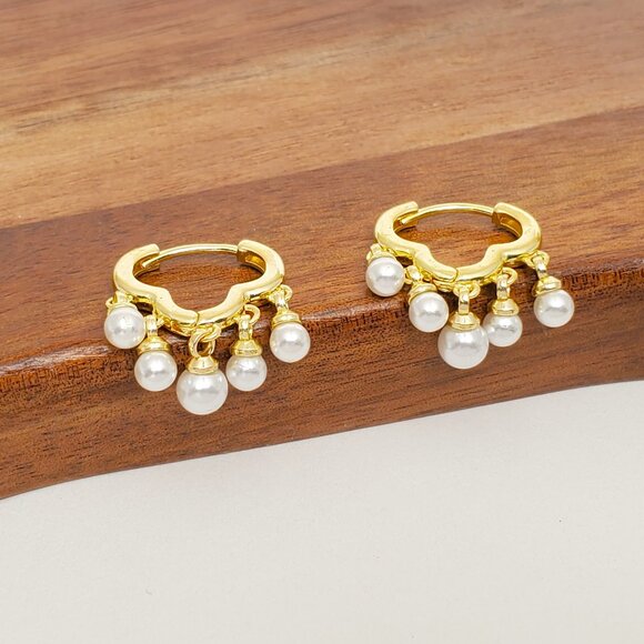 14K Gold Womens Hanging Pearl Drop Earrings Ladies New 14K Silver Pearls Jewelry